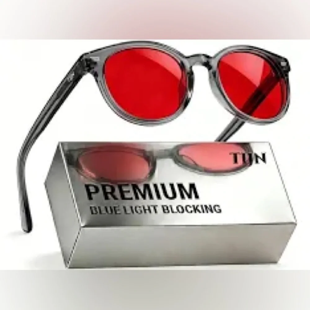 🌹TIJN • Premium Blue Light Blocking Retro Round Sunglasses with Red Lenses • EUC